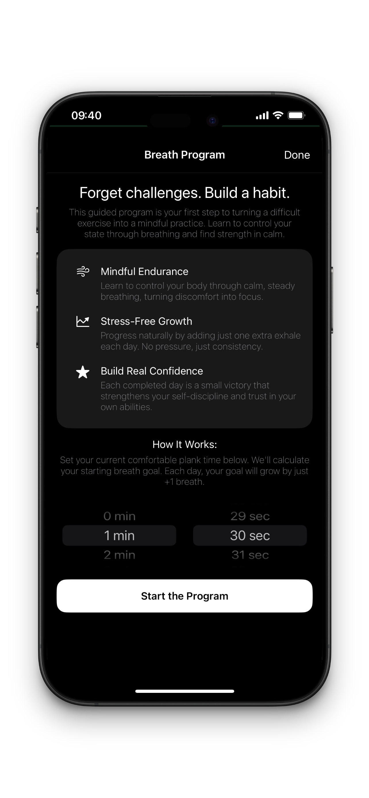 Breath Program screen